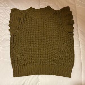 EUC Universal Thread High Neck Flutter Sleeve Sweater Vest, Olive Green, Sz. S